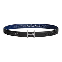 HERMES Calfskin, Metal, Palladium Plated Leather Belts Women's Black/Blue Width 2.4CM