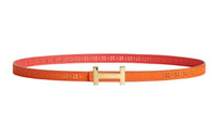 HERMES Delicate Lattice Gold Buckle Epsom Calfskin Double-Sided Leather Belt Women's Orange Width: 1.3cm