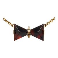 LOUIS VUITTON 2013 Gold Plated Resin Tortoise Shell Bow Pendant Costume Necklace