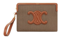 CELINE Triomphe Fabric With Calfskin Clutch Women's Brown