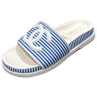 CHANEL Slip-Resistant Slide Slippers Women's Blue White