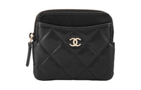 CHANEL Grained Cow Leather Clutches Card Holder Wallet Women's Black