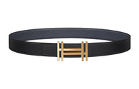 HERMES Fashion Double-Strap Comfortable Gold Buckle Epsom Calfskin Belt Men's Black Width: 3.2cm