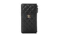 CHANEL Lambskin Card Holder Wallet Women's Black