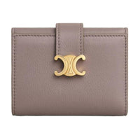 CELINE Victoire Cow Leather Wallet Women's Gray Brown