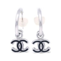 CHANEL Enamel Earrings Unisex Silver