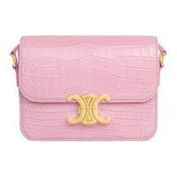 CELINE Triomphe Crocodile Leather Crossbody Bag, Shoulder Bag Women's Silk Pink