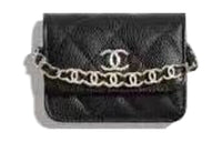 CHANEL Cow Leather Coin Purse Women's Black
