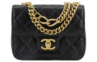 CHANEL Sheepskin Chain Bag Shoulder Bag Crossbody Bag Small Size Women's Black