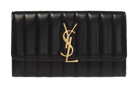 SAINT LAURENT Monogram Quilting Sheepskin Wallet Large Size Women's Black