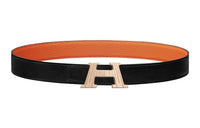 HERMES Elegance High-End Elegant Gold Buckle Togo Calfskin Double-Sided Leather Belt Men's Black Width: 3.2cm
