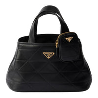 PRADA Quilting Leather Shoulder Bag Crossbody Bag Handbag Small Size Women's Black