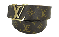 LOUIS VUITTON Emblem Letter Interwoven Decoration Smooth Buckle Leather Belts Unisex Brown