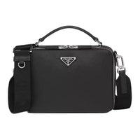 PRADA Brique Blended Material Messenger Bag, Shoulder Bag Trumpets Men's Black