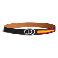 HERMES Calfskin, Palladium Plated Leather Belts Women's Black/Brown Width 3.2CM