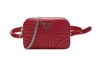 PRADA Cow Leather Crossbody Bag Fanny Pack Shoulder Bag Women's Red