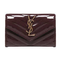 SAINT LAURENT CASSANDRE Patent Leather Wallet Women's Dark Burgundy