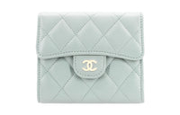 CHANEL Classic Flap CF Shiny Calfskin Wallet Small Size Women's Gray Green
