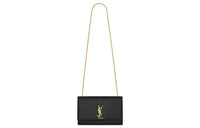 SAINT LAURENT Grain Embossed Leather Crossbody Bag, Shoulder Bag Medium Size Women's Black