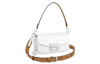 LOUIS VUITTON Cow Leather Canvas Handbag Crossbody Bag Shoulder Bag Women's White