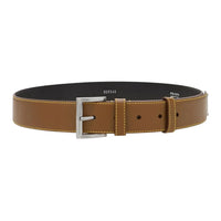 PRADA Metal Leather Belts Men's Umber Width 3.5CM
