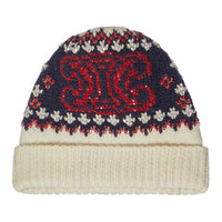 CELINE Embroidered Beanie In Fair Isle Wool