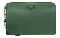PRADA Saffiano Leather Clutch Men's Emerald Green