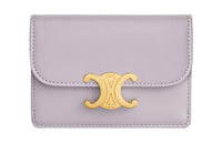 CELINE Triomphe Shiny Cow Leather Wallets Card Holders Women's Light Lilac