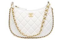 CHANEL Lambskin Hobo Bag Handbag Shoulder Bag Women's White