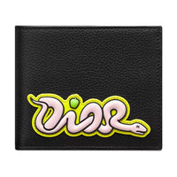 DIOR KAWS Collaboration Cow Leather Wallet Unisex Black