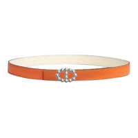 HERMES Palladium-Plated Metal Leather Belts Unisex Coconut/Orange Width: 2.4cm