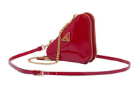 PRADA Leather One Shoulder Crossbody Clutches Mini Women's Cherry Red