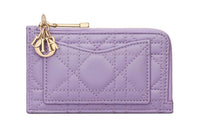 DIOR Lady Dior Wicker Pattern Lambskin Card Holder Women's Light Purple