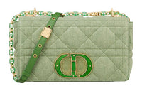 DIOR Caro Denim Handbag Crossbody Bag Shoulder Bag Women's Bright Green