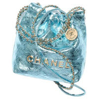 CHANEL Calfskin Hobo Bag Shoulder Bag Mini Women's Light Blue