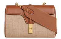 CELINE Fabric Cow Leather Patchwork Shoulder Bag Crossbody Bag Small Size Women's Beige/Tan