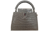 LOUIS VUITTON Capucines Crocodile Leather Handbag Shoulder Bag Crossbody Bag Mini Women's Gray