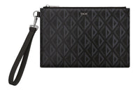 DIOR Smooth Cow Leather Cotton Grey Canvas Clutch Card Wallet File Pouch Regular Men's Black