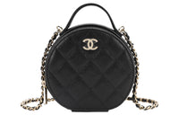 CHANEL Grain Embossed Calfskin Round Bag Handbag Regular Women's Black