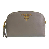 PRADA Leather Clutch Small Size Unisex Clay