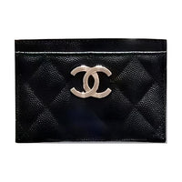 CHANEL Embossed Calfskin With Grains Card Clip Card Holder Women's Black