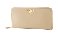 PRADA Leather Wallet Large Size Women's Stone Gray With Cornflower Blue Accents