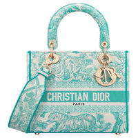 DIOR Lady D Lite Embroidery Shoulder Bag, Crossbody Bag, Handbag Medium Size Women's Mint Green