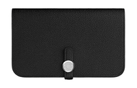 HERMES Dogon Duo Calfskin Wallet Women's Black