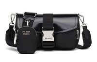 PRADA Nylon Leather Crossbody Bag Shoulder Bag Women's Black