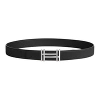 HERMES Calfskin Palladium-Plated Leather Belts Men's Black Width: 3.2CM