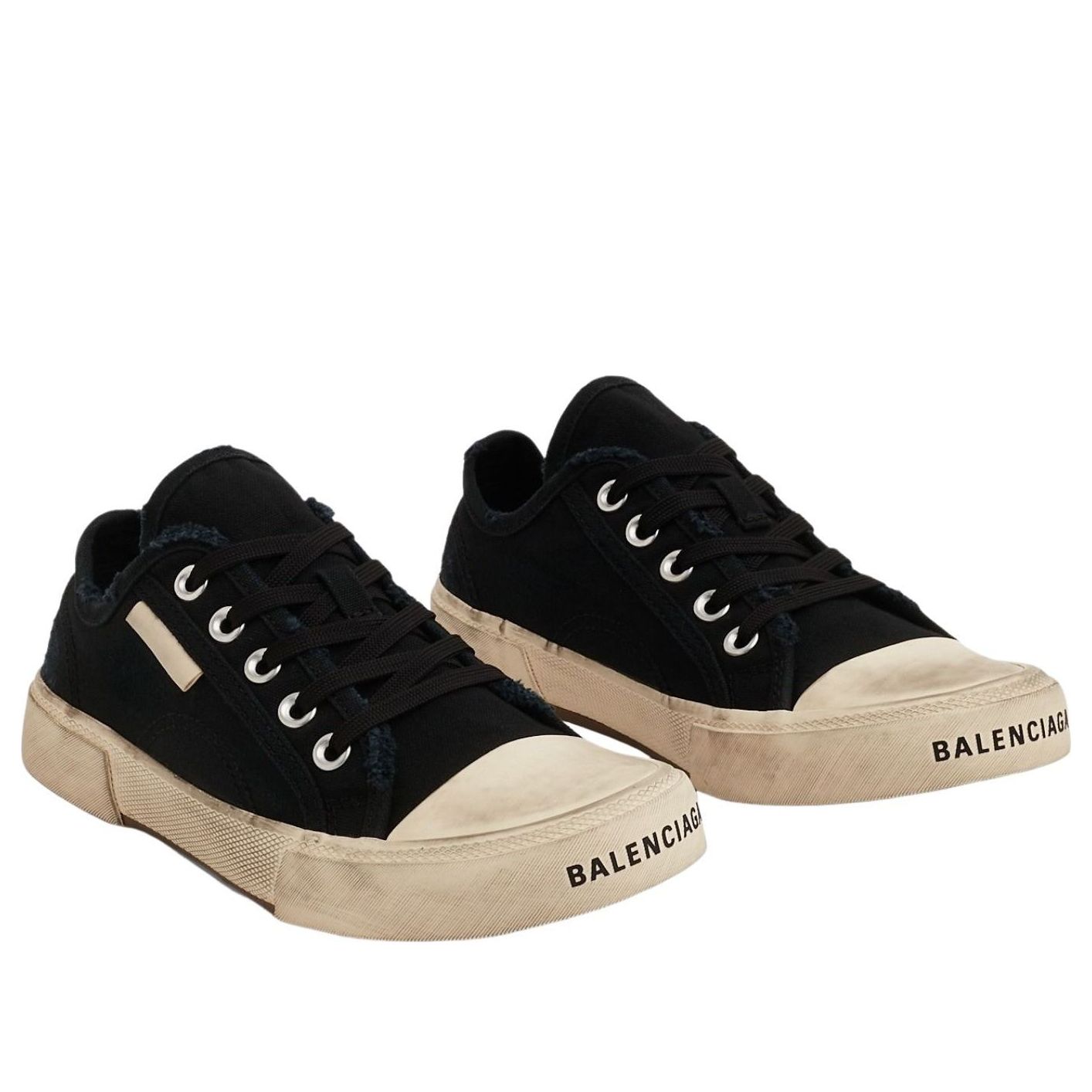 (WMNS) Balenciaga Paris Low Top Sneakers 'Black Destroyed Cotton and White Rubber' 688757W3RC21090