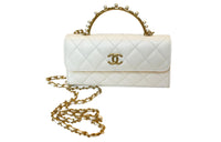 CHANEL Lambskin Handbag Shoulder Bag Crossbody Bag Regular Women's White