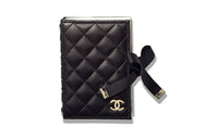 CHANEL Metal Sheepskin Card Sleeve Card Holder Regular Women's Black