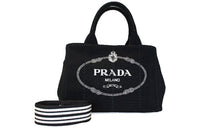 PRADA Canvas Print Canvas Bag Shoulder Bags Women's Black